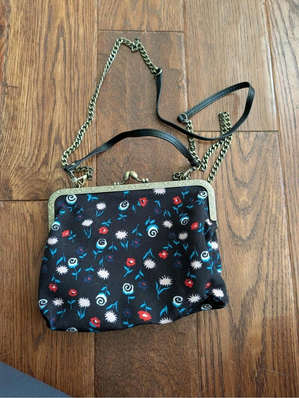 Modcloth Floral Clutch with Chain Shoulder Strap and Snap Closure